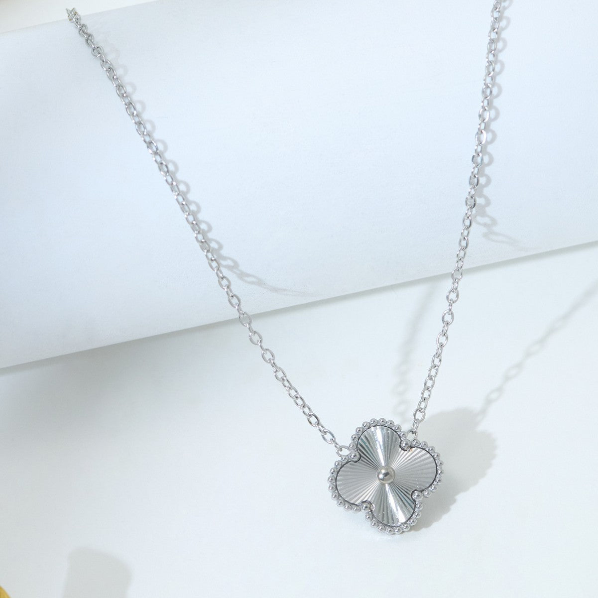 S925 Sterling Silver Lucky Clover Four Leaf Pendant Necklace White Gold 14K Yellow Gold Plated