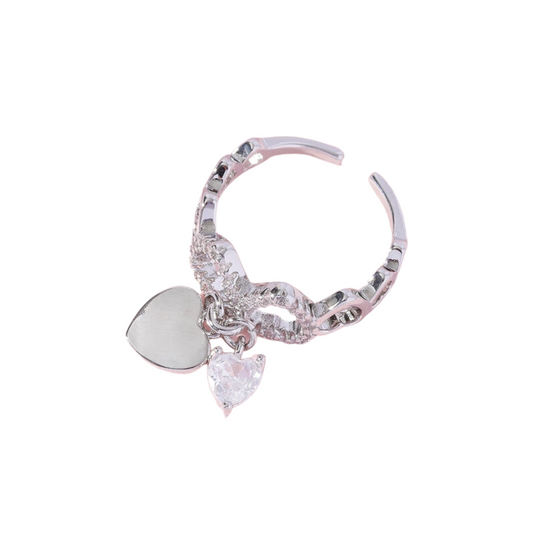 Love Heart Charm Zircon Crystal Band Open Ring Adjustable