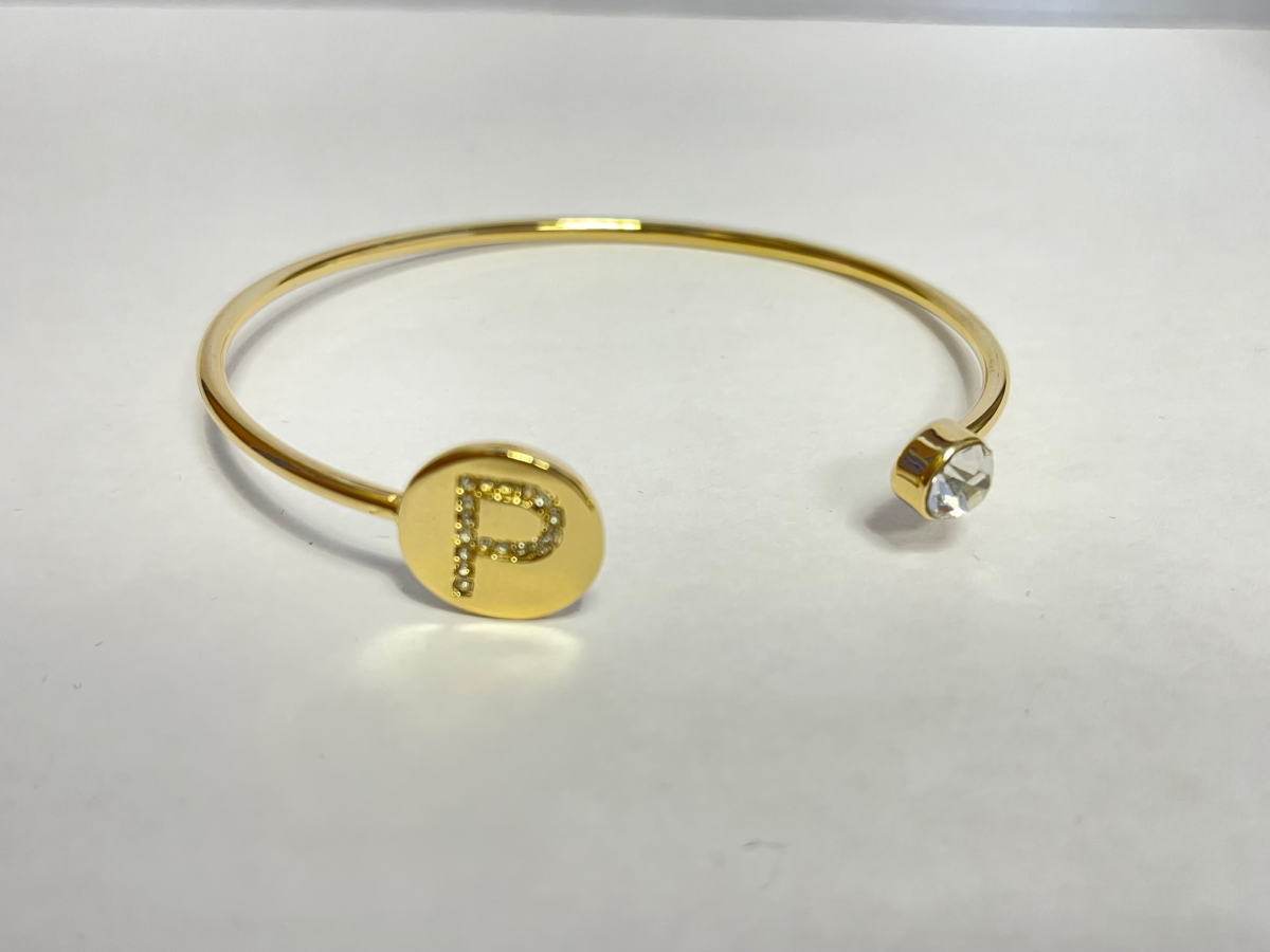 Gold Colour Adjustable Personalised Initial Open Bangle