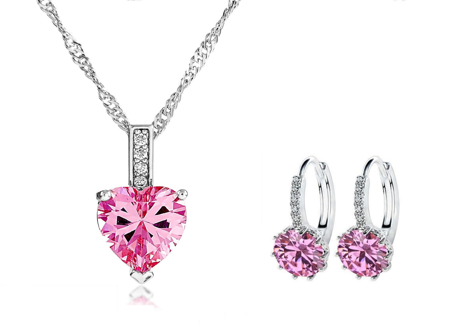 Necklace Earrings and Bracelet Pink JewelleryTri-Set