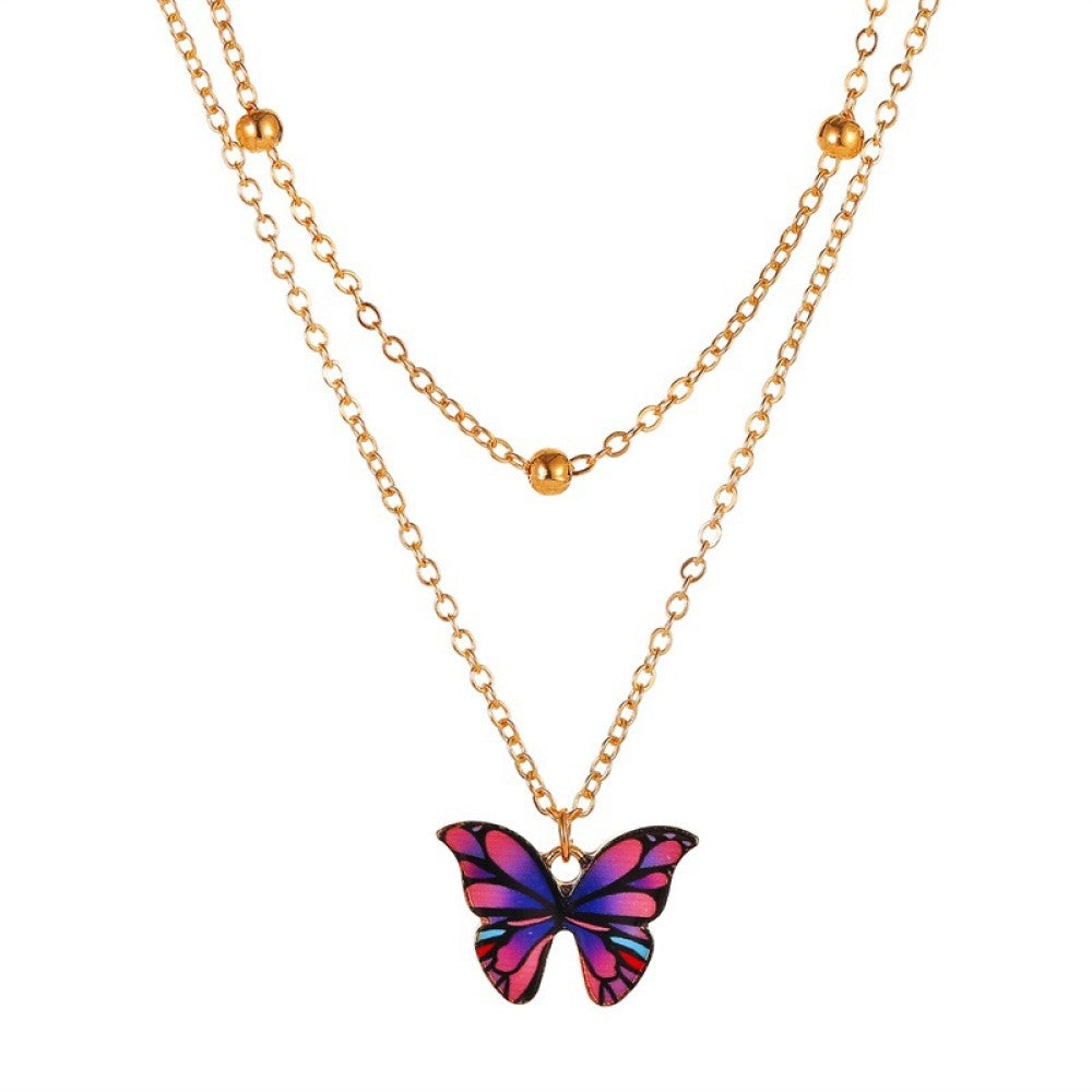 Butterfly Gold Tone Layered Pendant Necklace