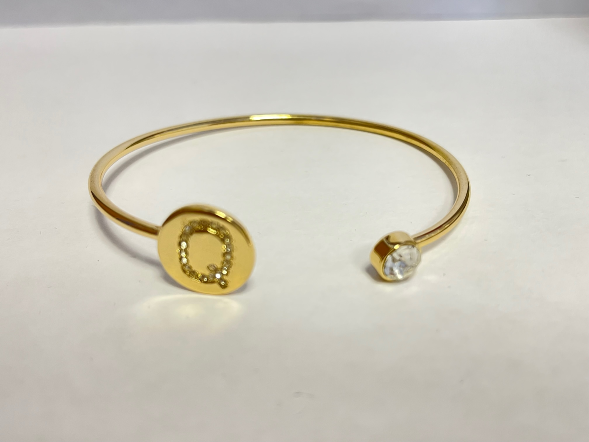 Gold Colour Adjustable Personalised Initial Open Bangle