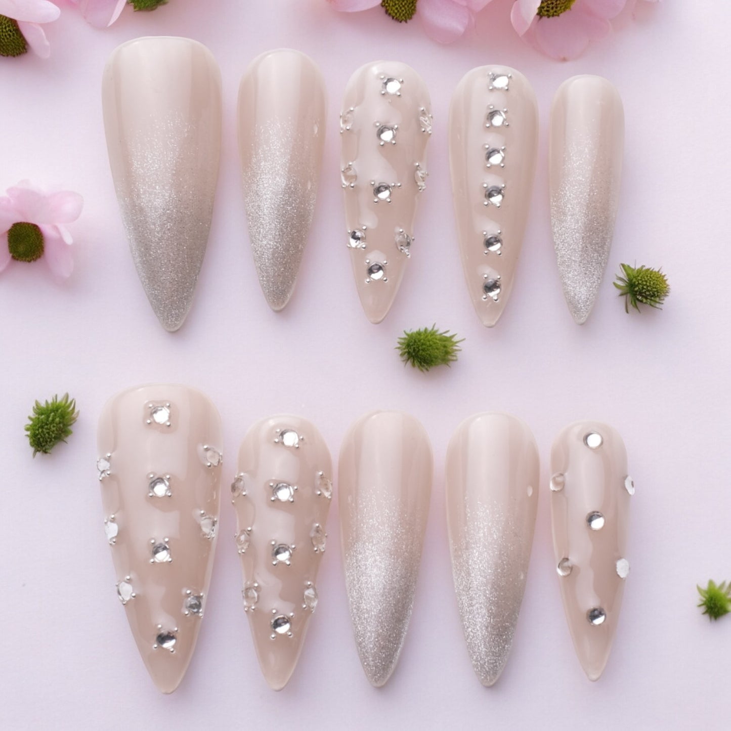 Diamond Fizz Long Stilleto Handmade Press on Nails
