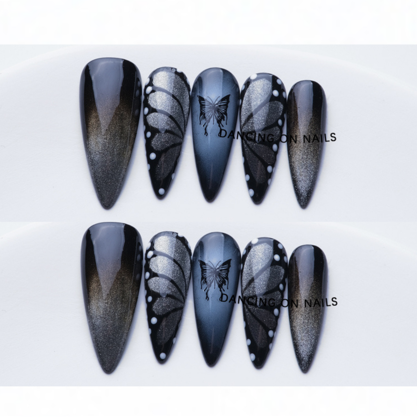 Dark Bufferfly Long Stilleto Handmade Press on Nails