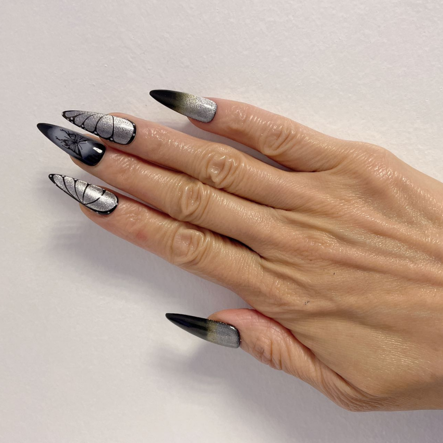 Dark Bufferfly Long Stilleto Handmade Press on Nails
