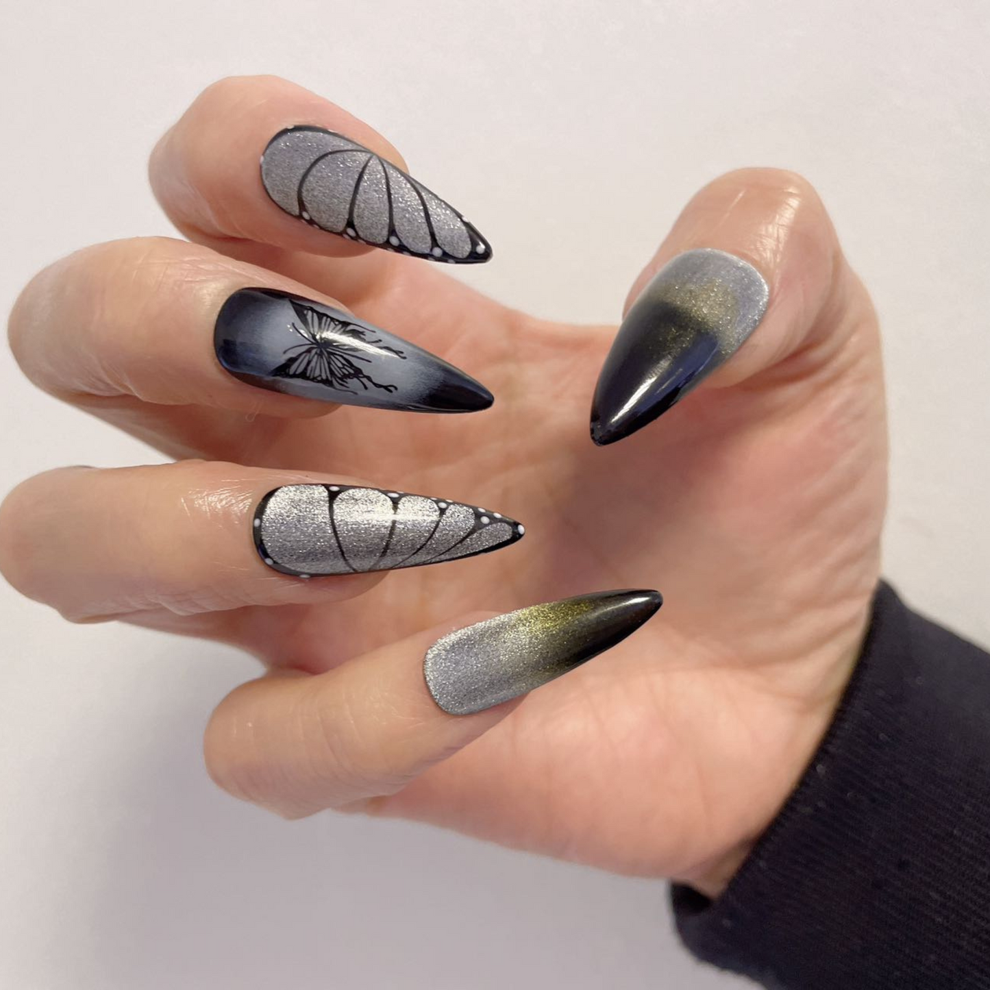 Dark Bufferfly Long Stilleto Handmade Press on Nails