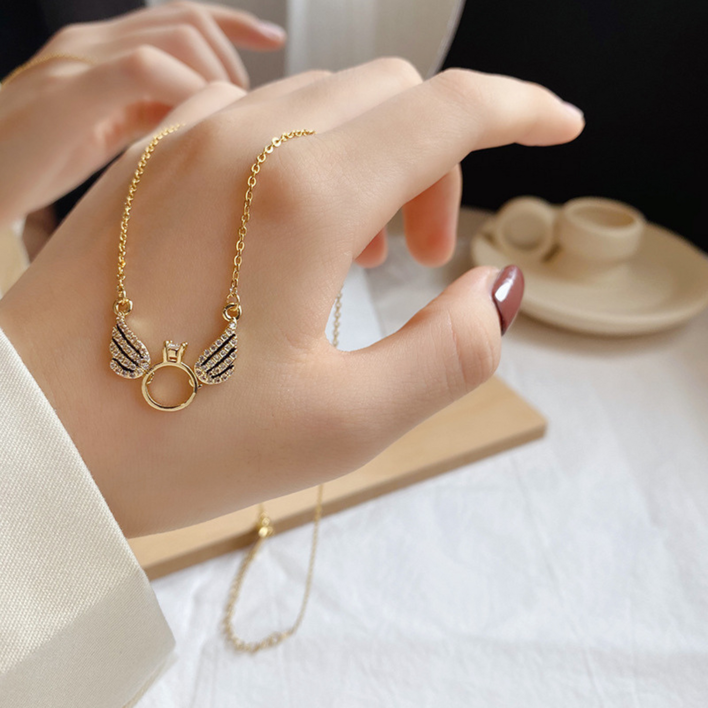 Women Crystal Angel Wings Luxury Pendant Necklace