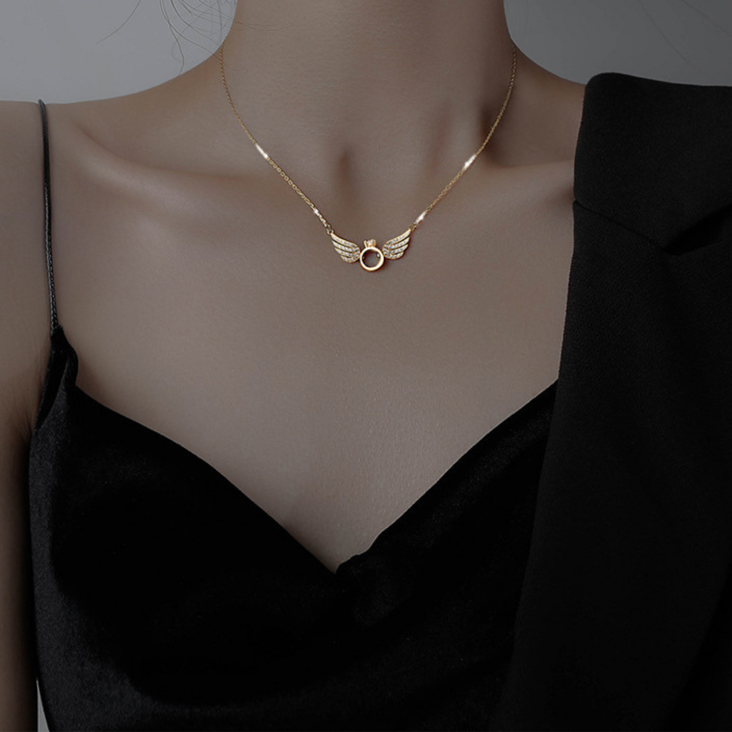 Women Crystal Angel Wings Luxury Pendant Necklace