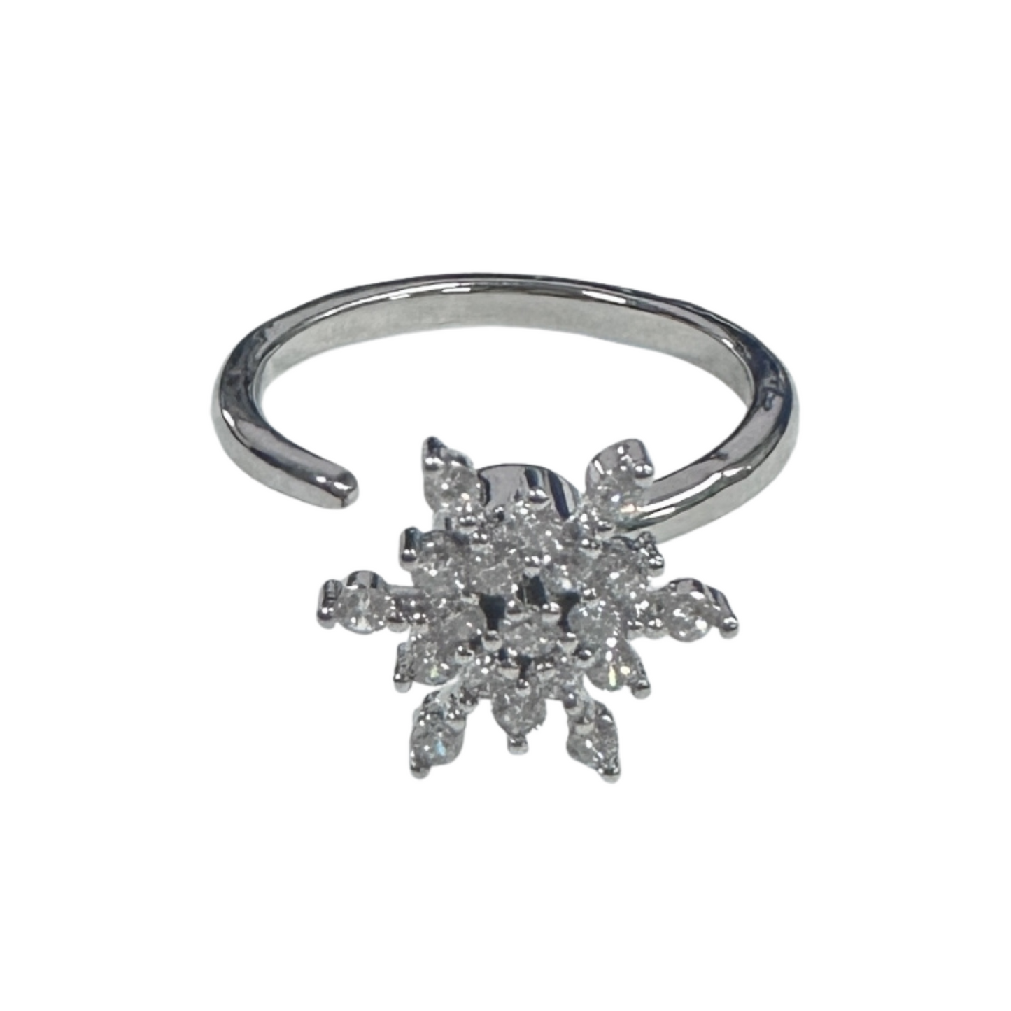 Snowflake Fidget Spinner Open Rings in Silver Tone
