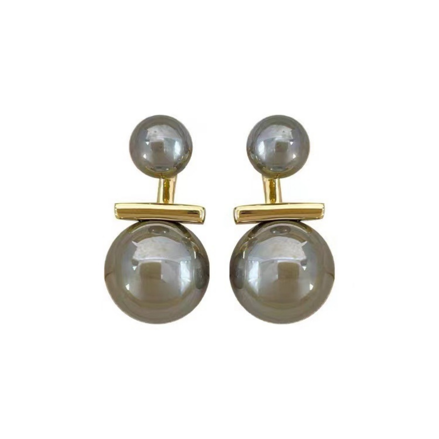 Women Double Grey Round Pearl Stud Earrings