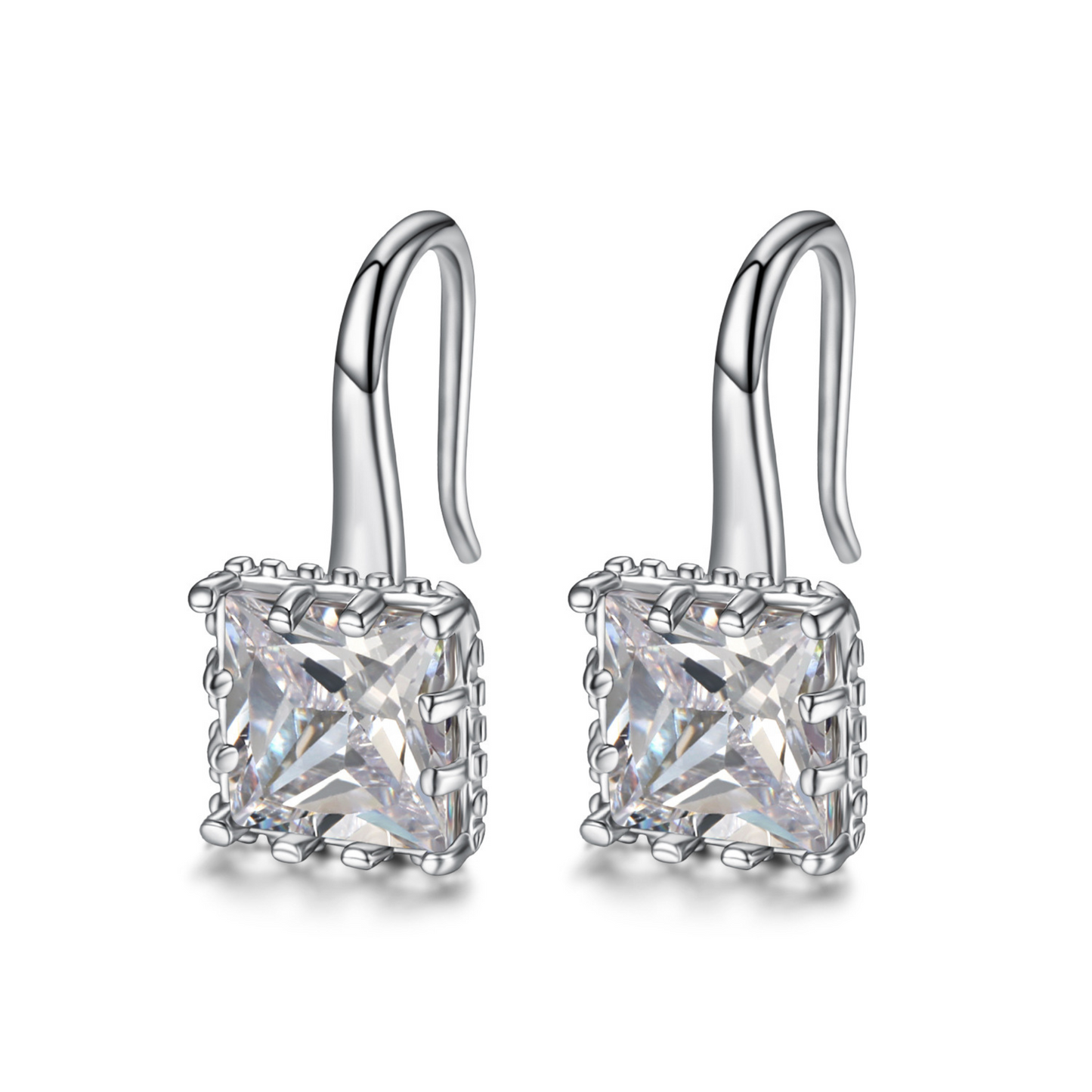 Fashion Sparkly Crystal Square Hook Earrings in Silver Tone