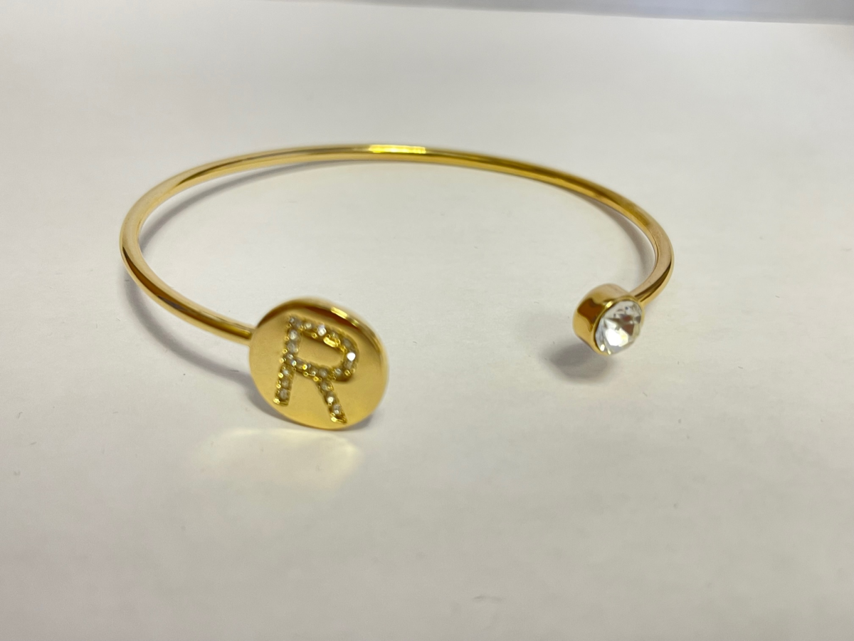 Gold Colour Adjustable Personalised Initial Open Bangle