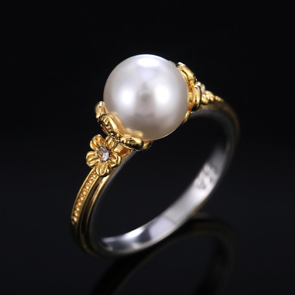 Golden Ring with White Pearl