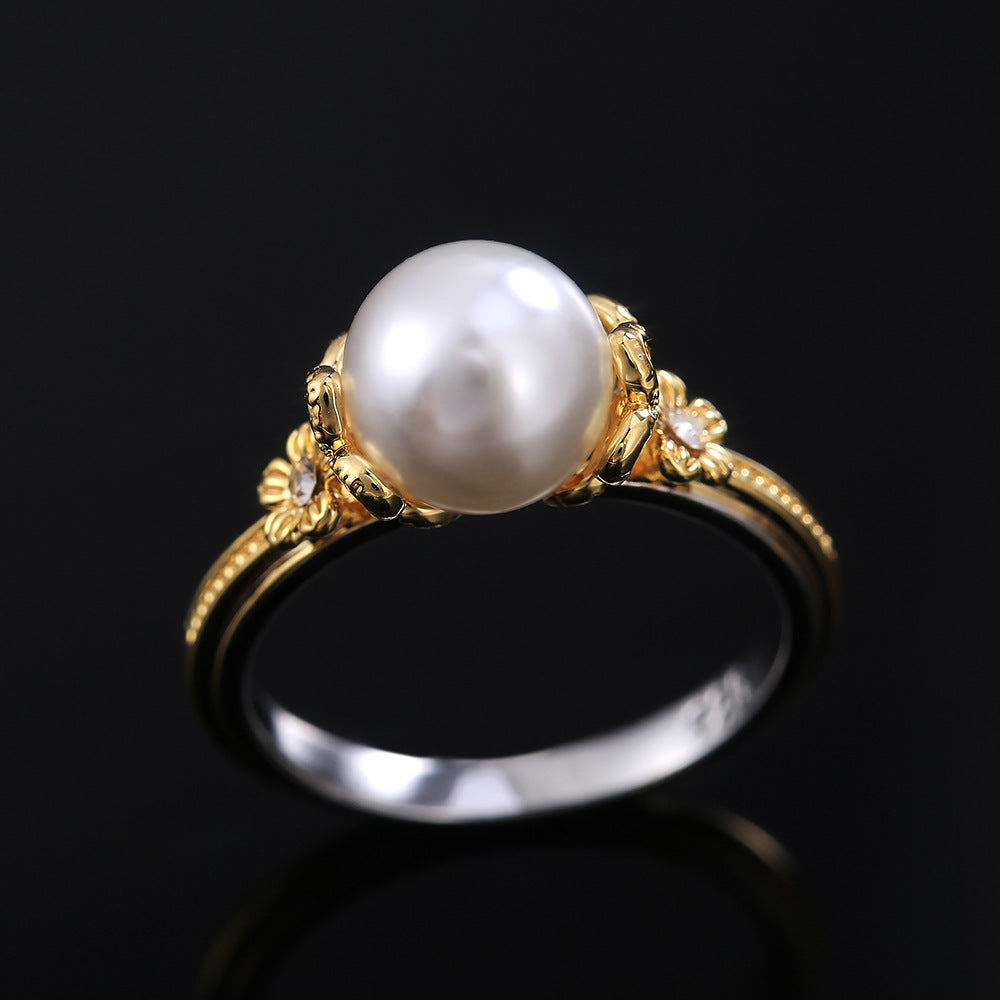 Golden Ring with White Pearl