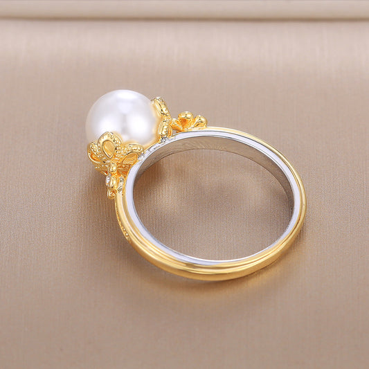 Golden Ring with White Pearl