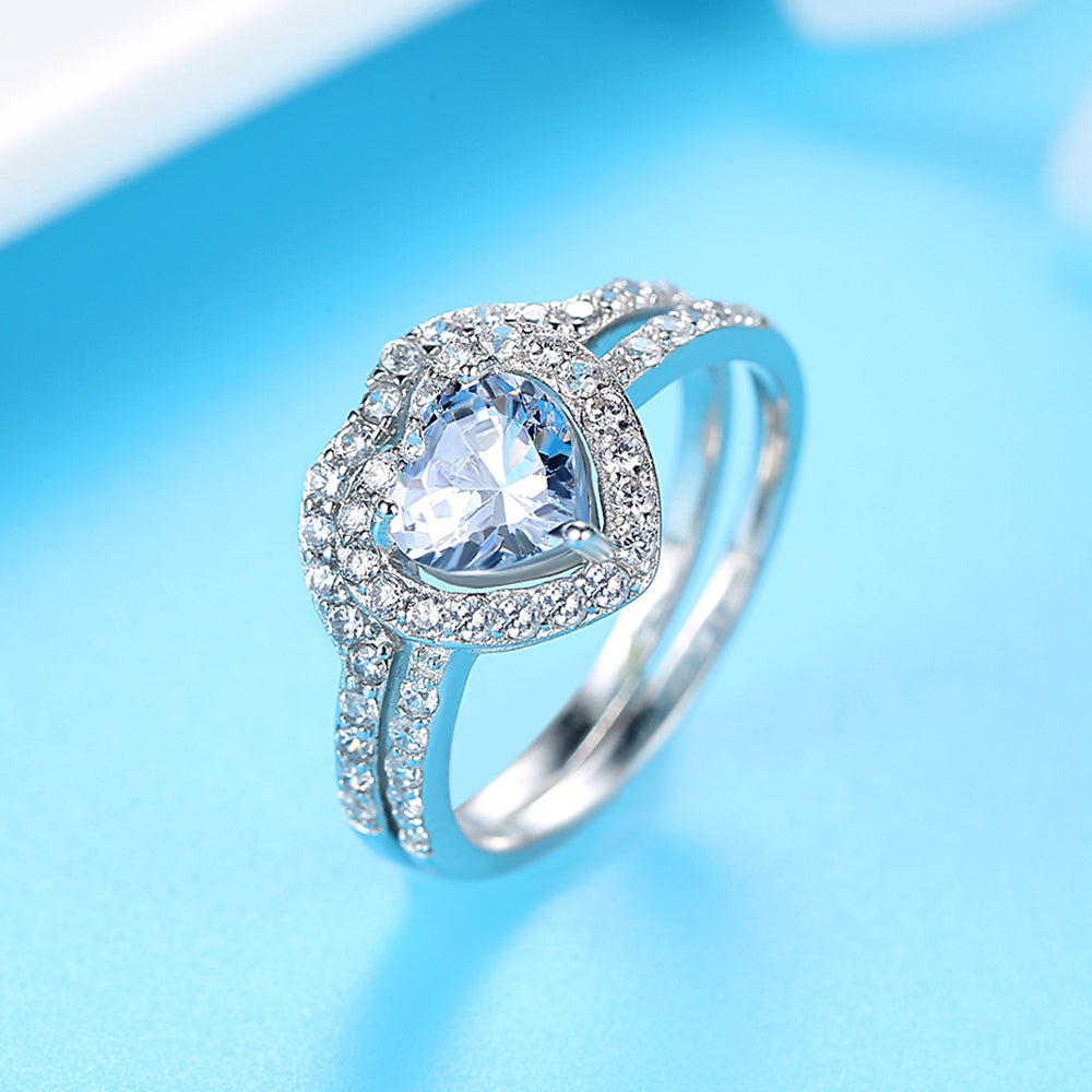 Heart Hugged Crystal Double Ring Set