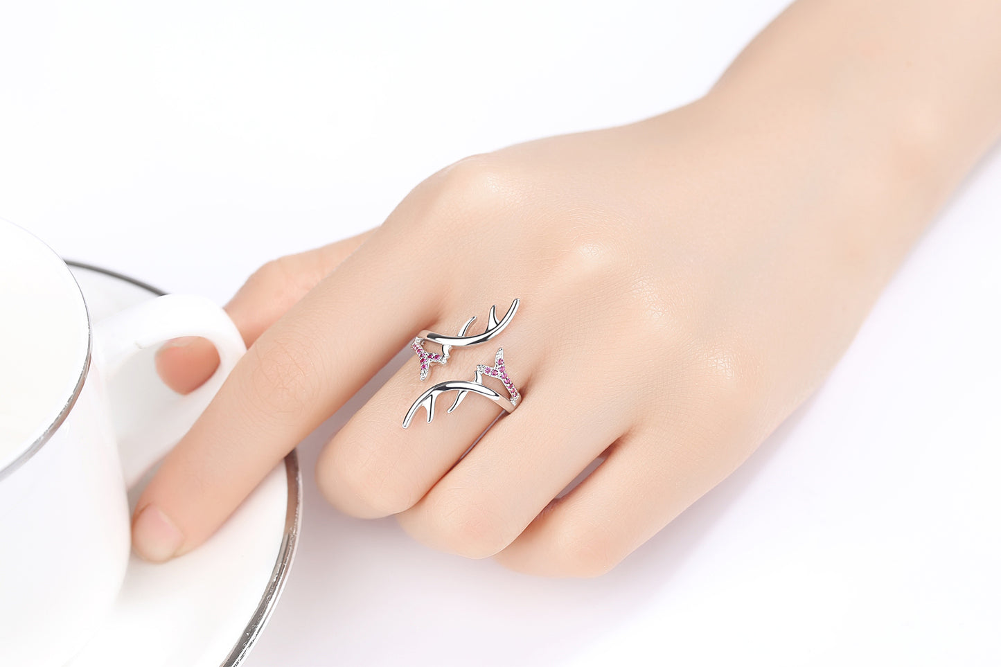 Reindeer Antlers Open Ring with Crystals