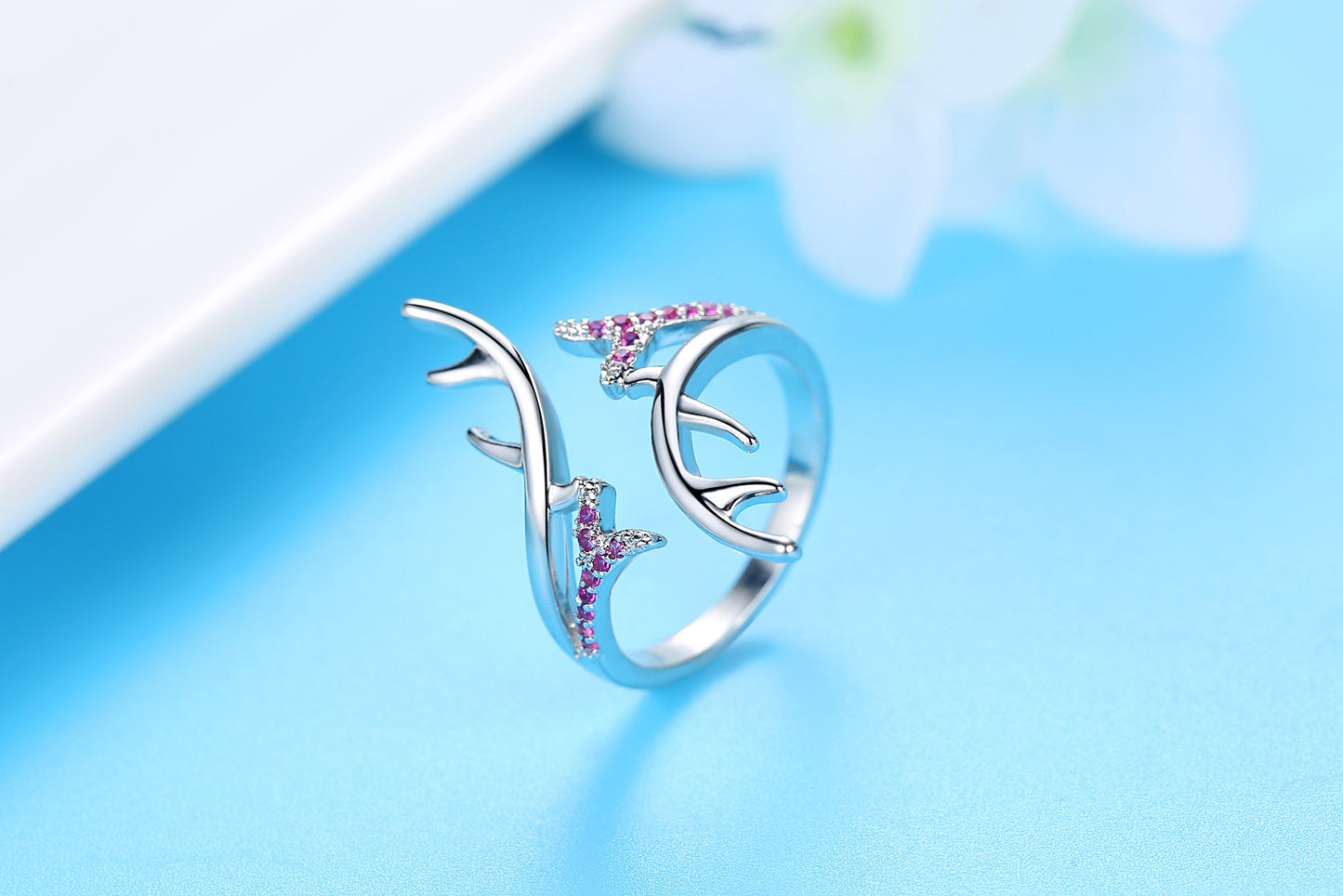 Reindeer Antlers Open Ring with Crystals