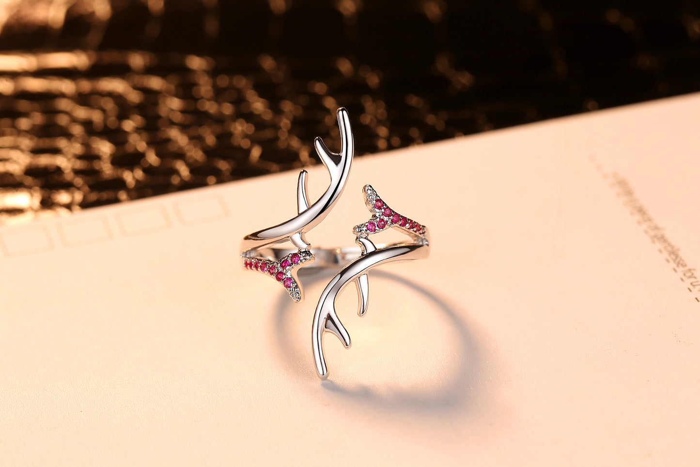 Reindeer Antlers Open Ring with Crystals