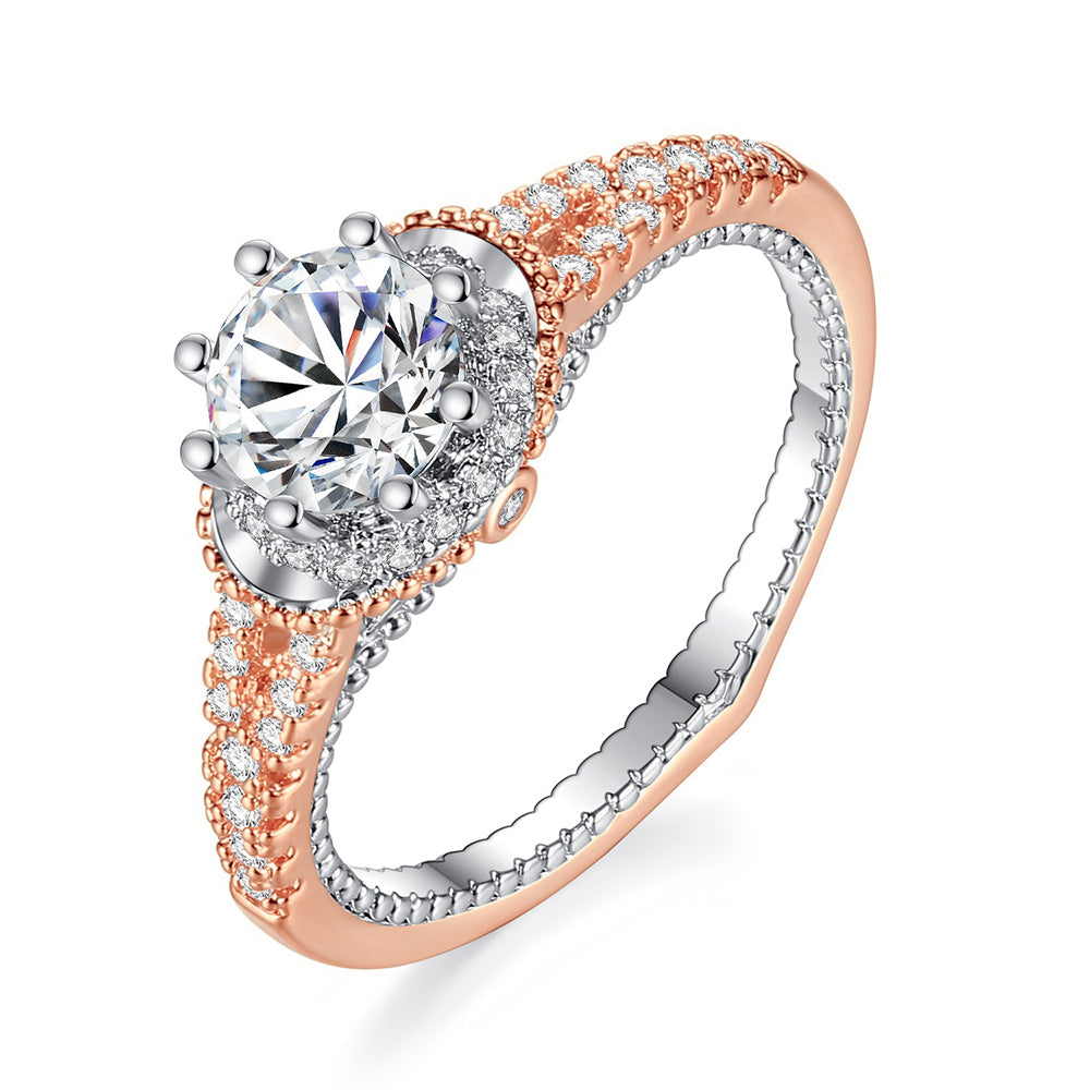 Rosegold Tone Double Ring Set with Clear Crystals