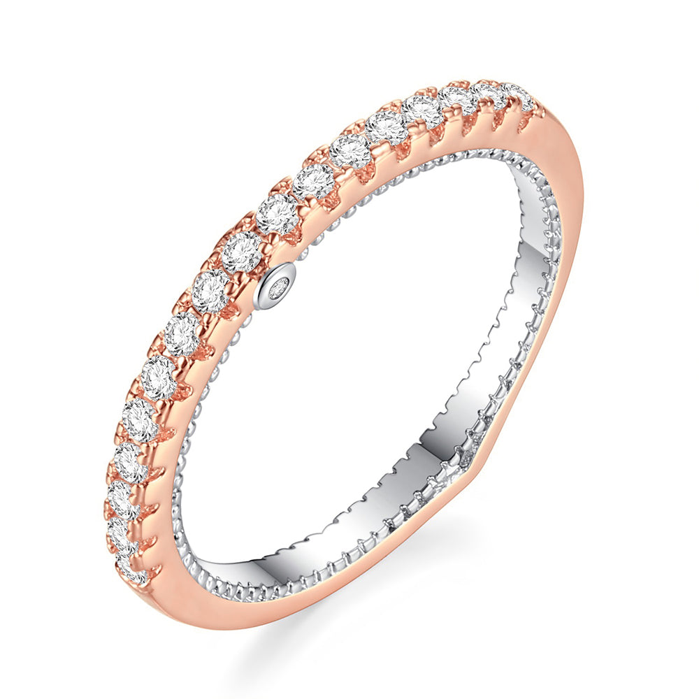 Rosegold Tone Double Ring Set with Clear Crystals