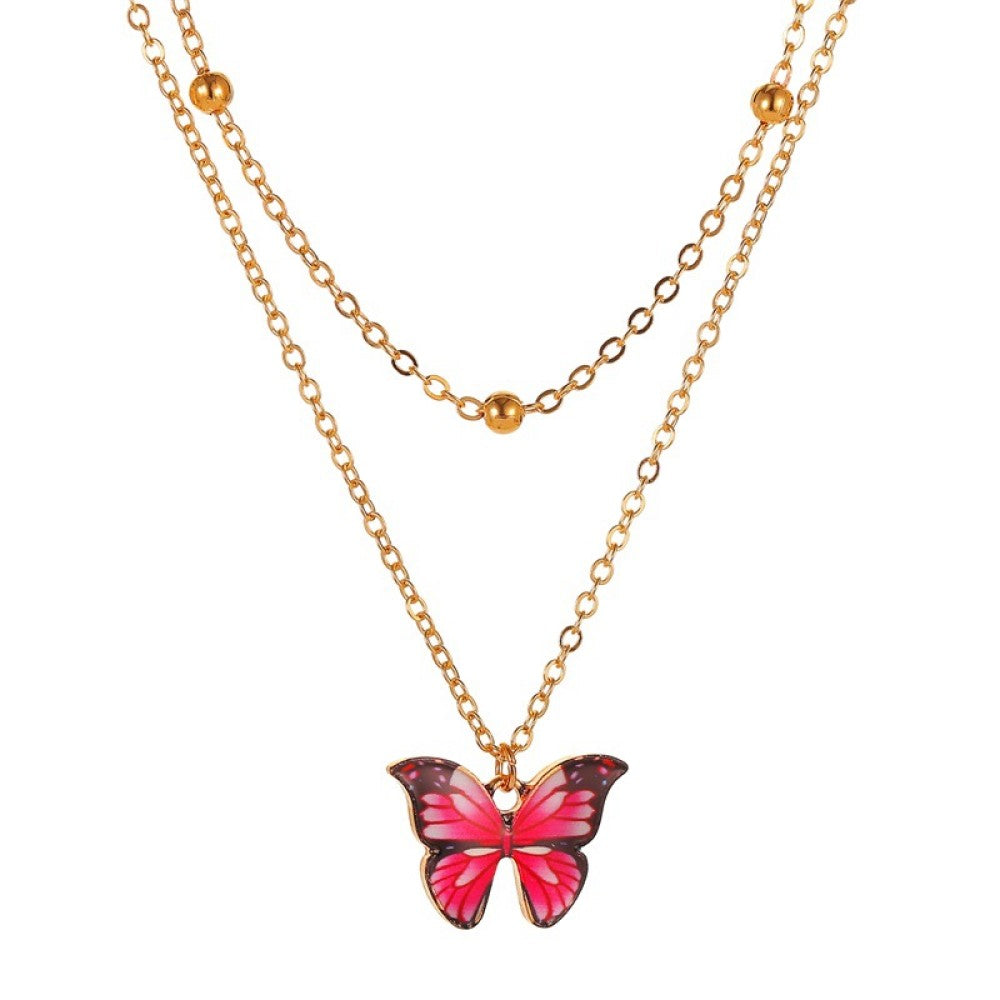 Butterfly Gold Tone Layered Pendant Necklace
