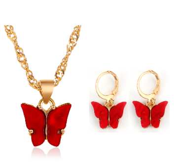Stunning Gold Butterfly Necklace & Earrings Set