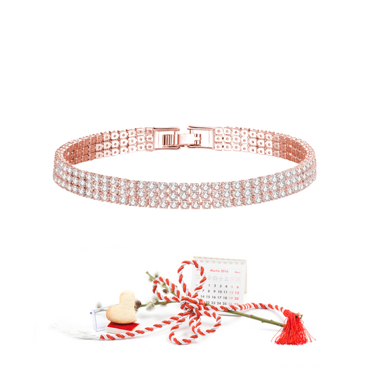 Three-Row Rosegold Crystal Bangle