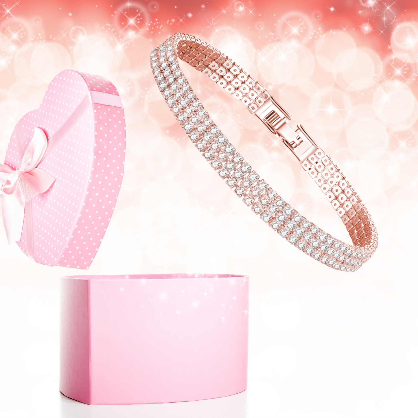 Three-Row Rosegold Crystal Bangle