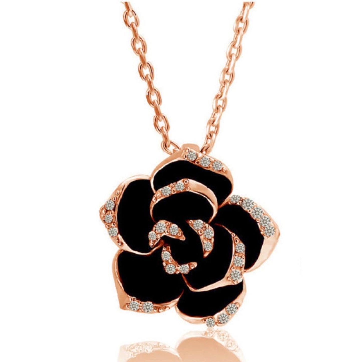 Rose Gold Crystal Black Rose Pendant