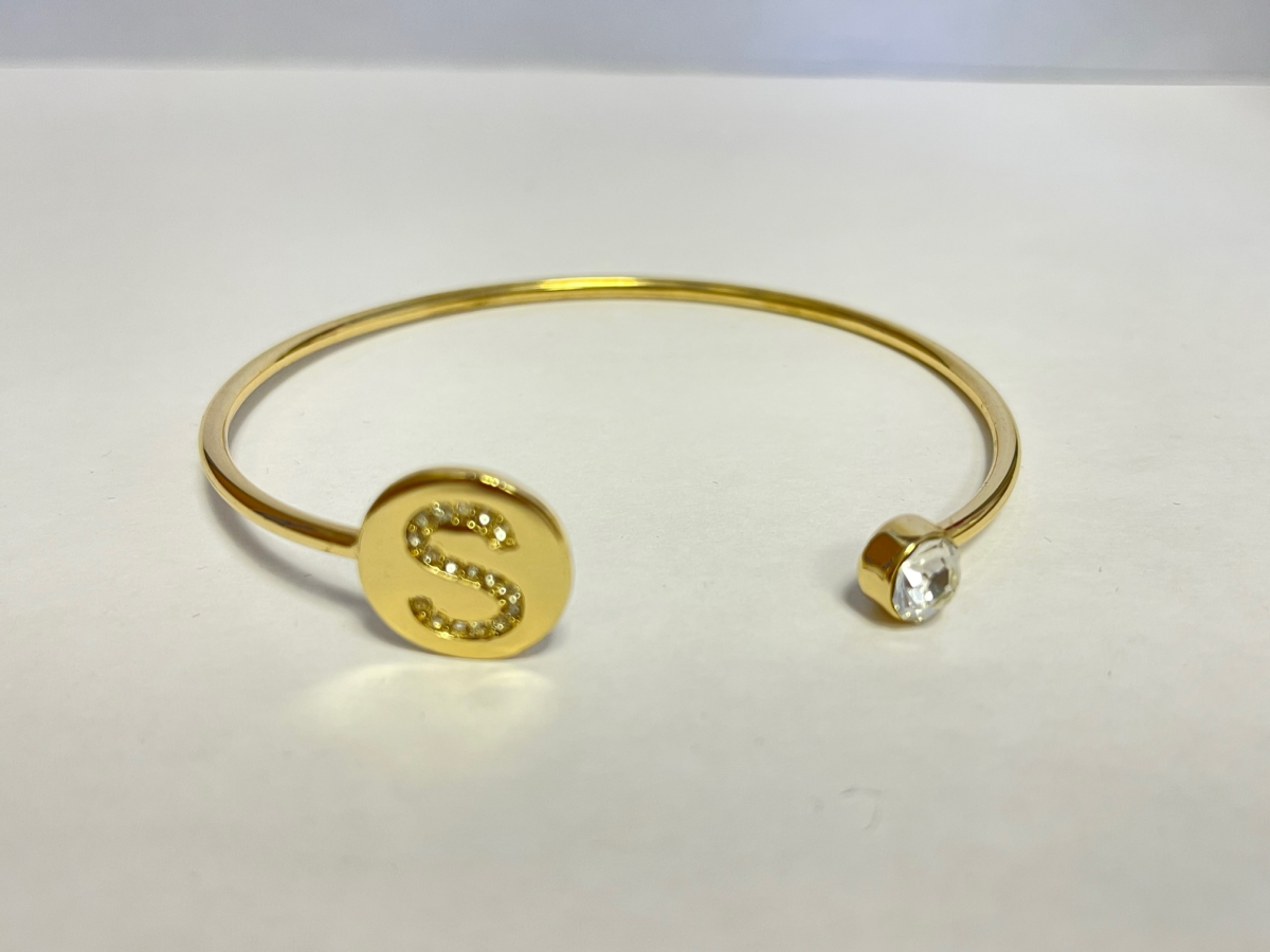 Gold Colour Adjustable Personalised Initial Open Bangle