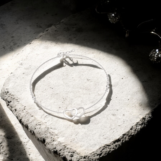 Sterling Silver Intertwined Heart Anklet Bracelet S925 with Hallmark