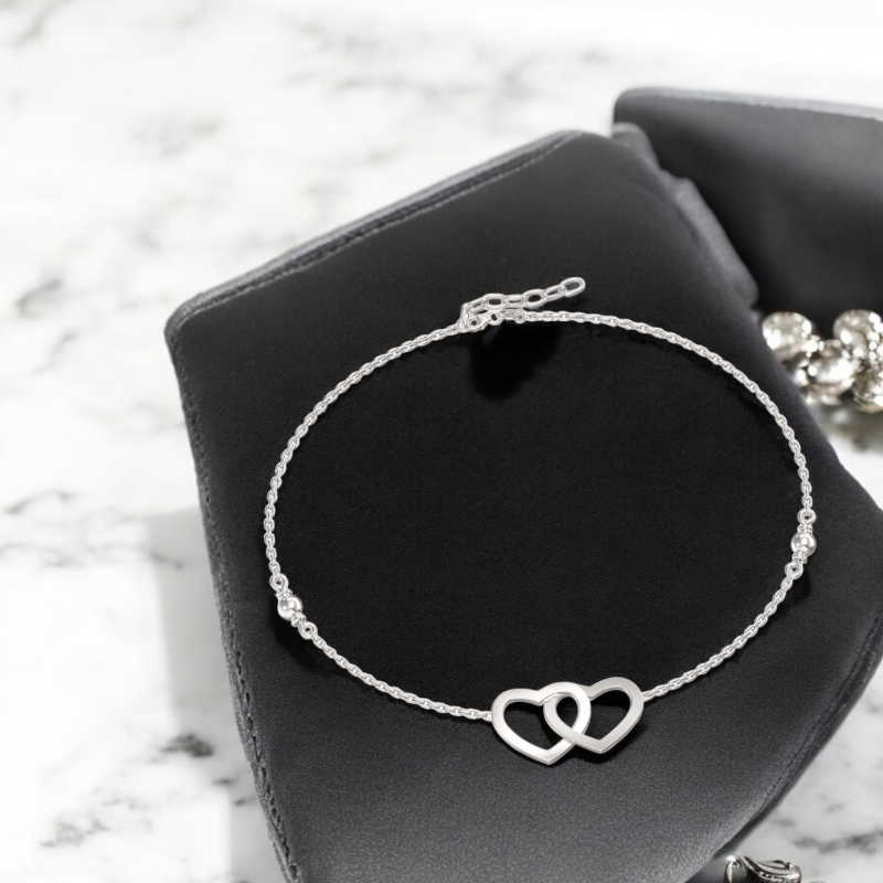 Sterling Silver Intertwined Heart Anklet Bracelet S925 with Hallmark