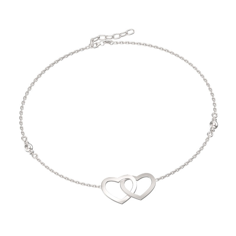 Sterling Silver Intertwined Heart Anklet Bracelet S925 with Hallmark