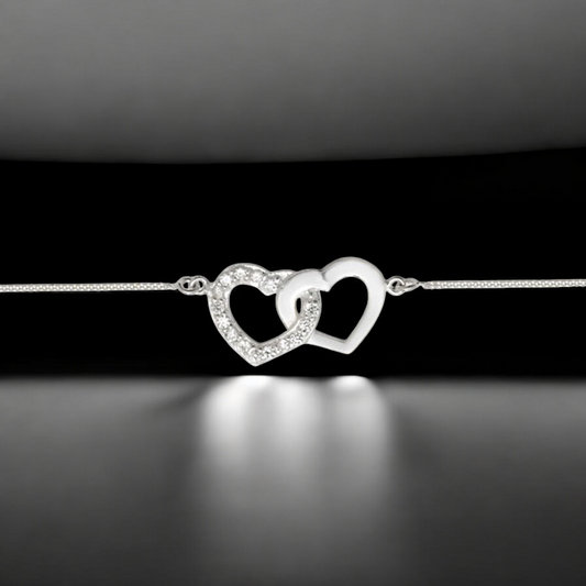 Sterling Silver Cubic Zirconia 16cm Interlinked Heart Bracelet
