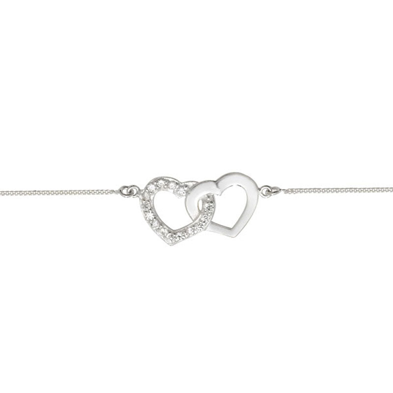 Sterling Silver Cubic Zirconia 16cm Interlinked Heart Bracelet