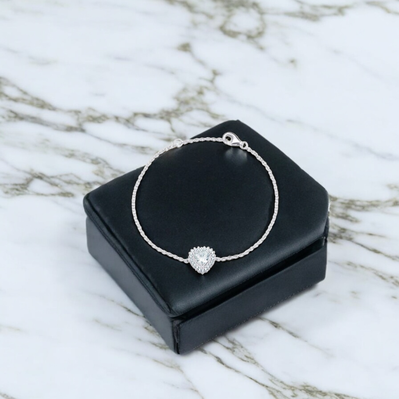Sterling Silver Cubic Zirconia Heart Bracelet