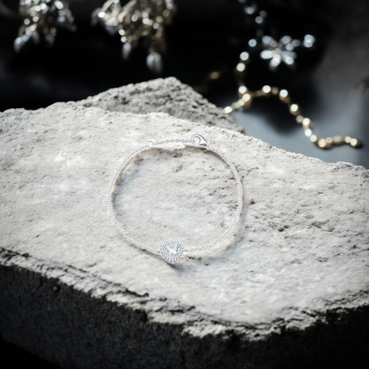 Sterling Silver Cubic Zirconia Heart Bracelet