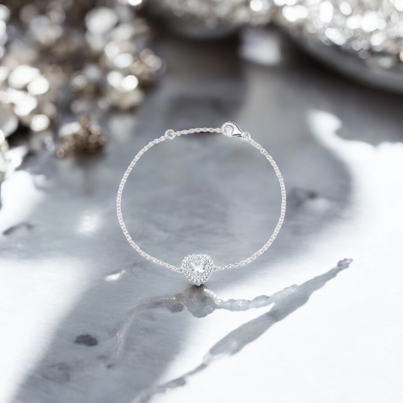 Sterling Silver Cubic Zirconia Heart Bracelet