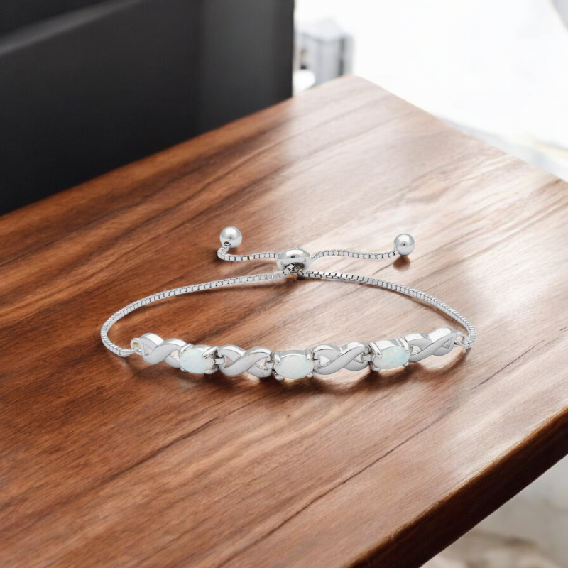 Sterling Silver Opal Crystal Stone Healing Crystal Infinity Toggle Bracelet Adjustable