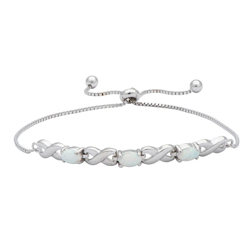 Sterling Silver Opal Crystal Stone Healing Crystal Infinity Toggle Bracelet Adjustable