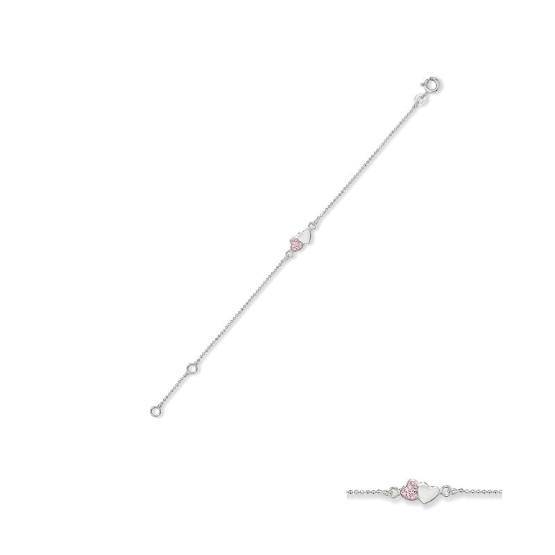 Sterling Silver Pink Cubic Zirconia 16cm Dua Heart Bracelet