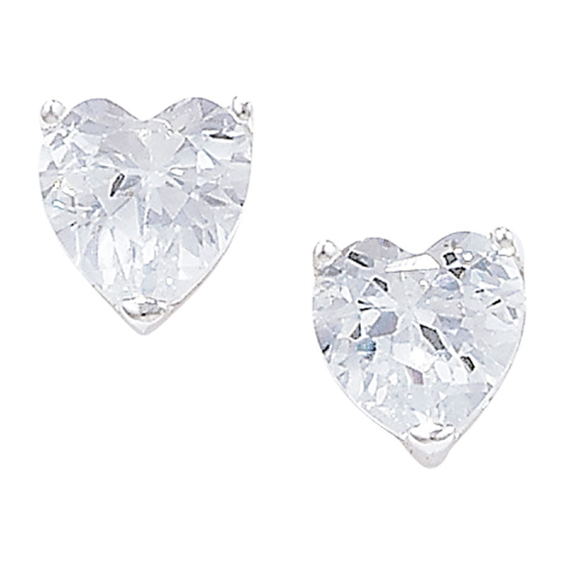 Sterling Silver Cubic Zirconia 6mm x 8mm Heart Stud Earrings