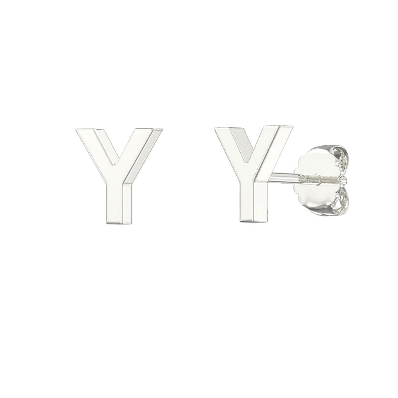 Sterling Silver Plain Initial Earrings Y Studs