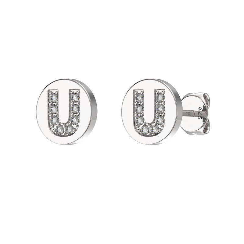 Sterling Silver CZ Initial Earrings U Studs