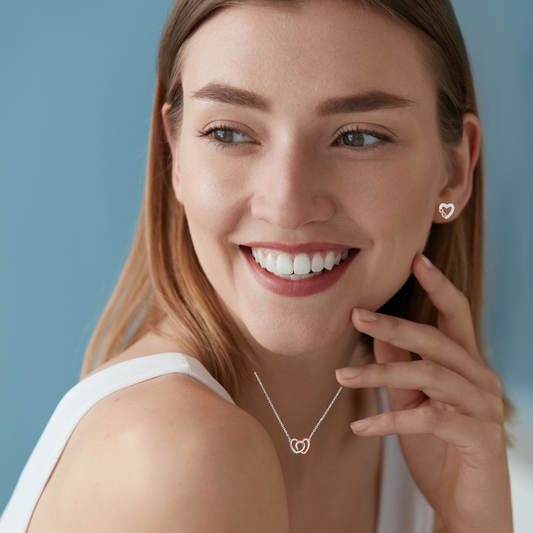 Sterling Silver Cubic Zirconia Two Tone Heart Affinity Stud Earrings