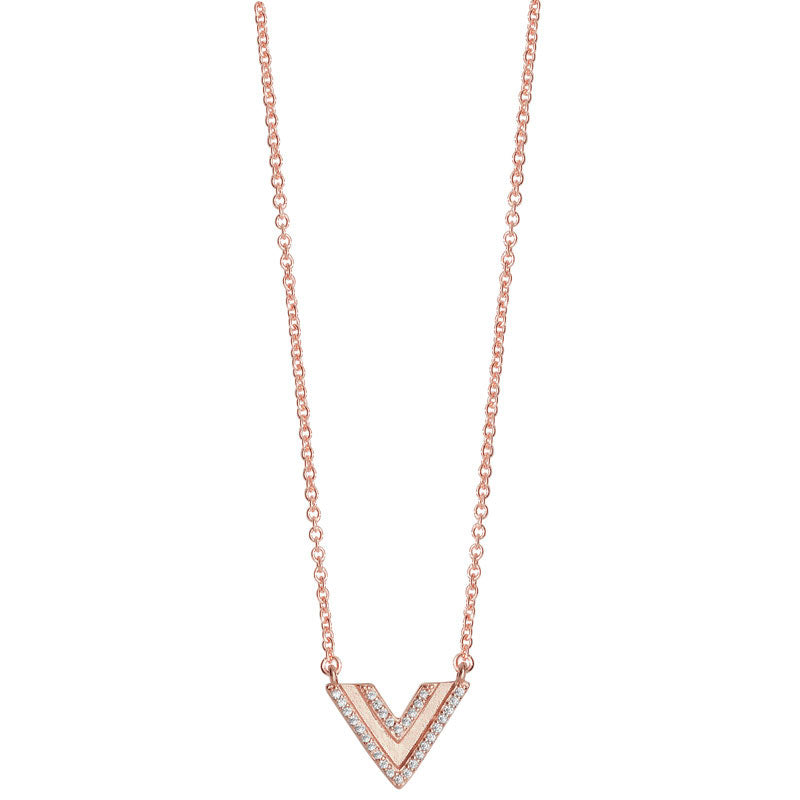 Sterling Silver Rose Gold Cubic Zirconia Linear Triangle Necklace