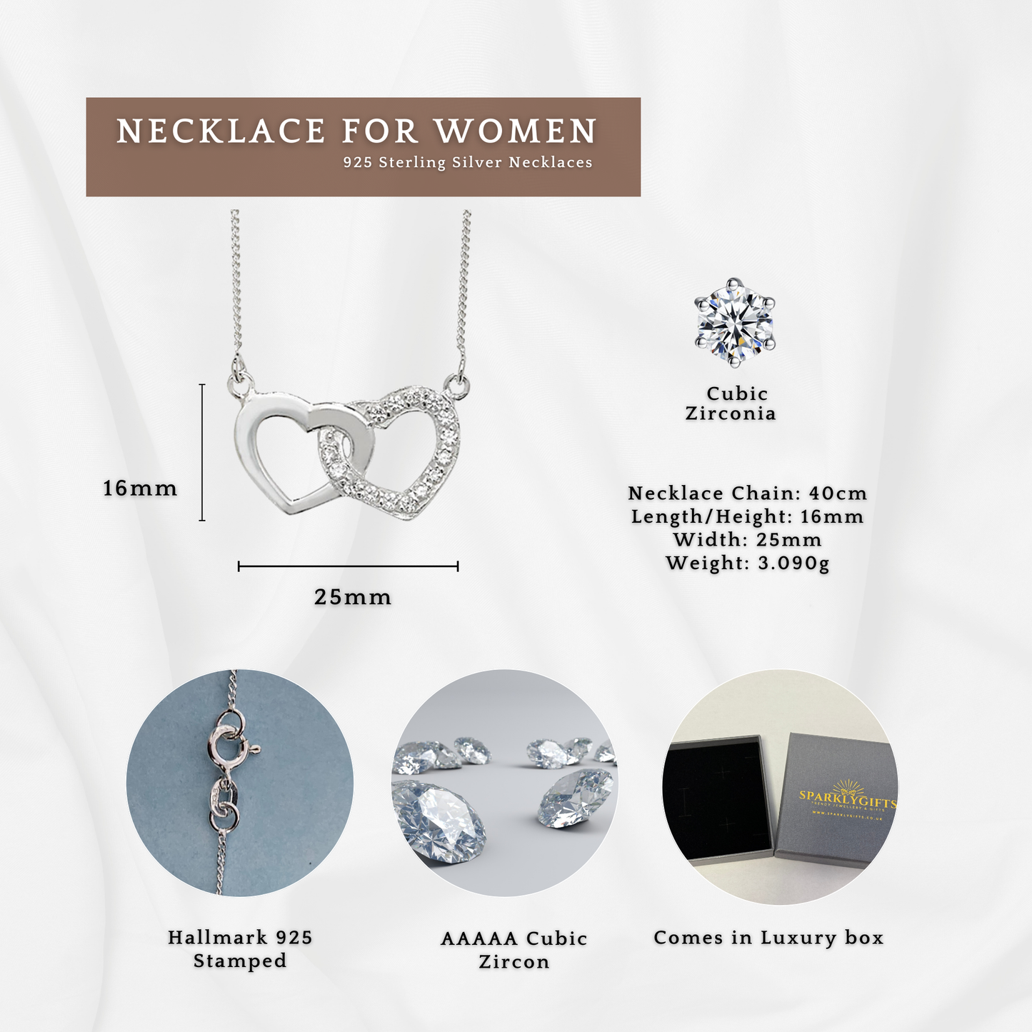 Sterling Silver Cubic Zirconia Interlinked Heart Necklace and Bracelet Set
