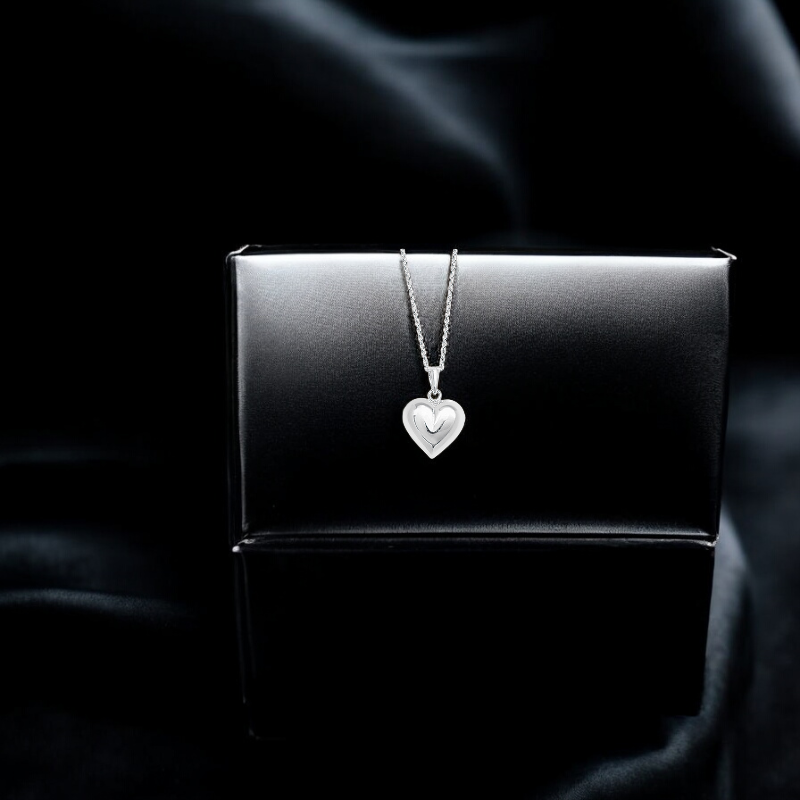 Sterling Silver Plain Puff Heart Necklace