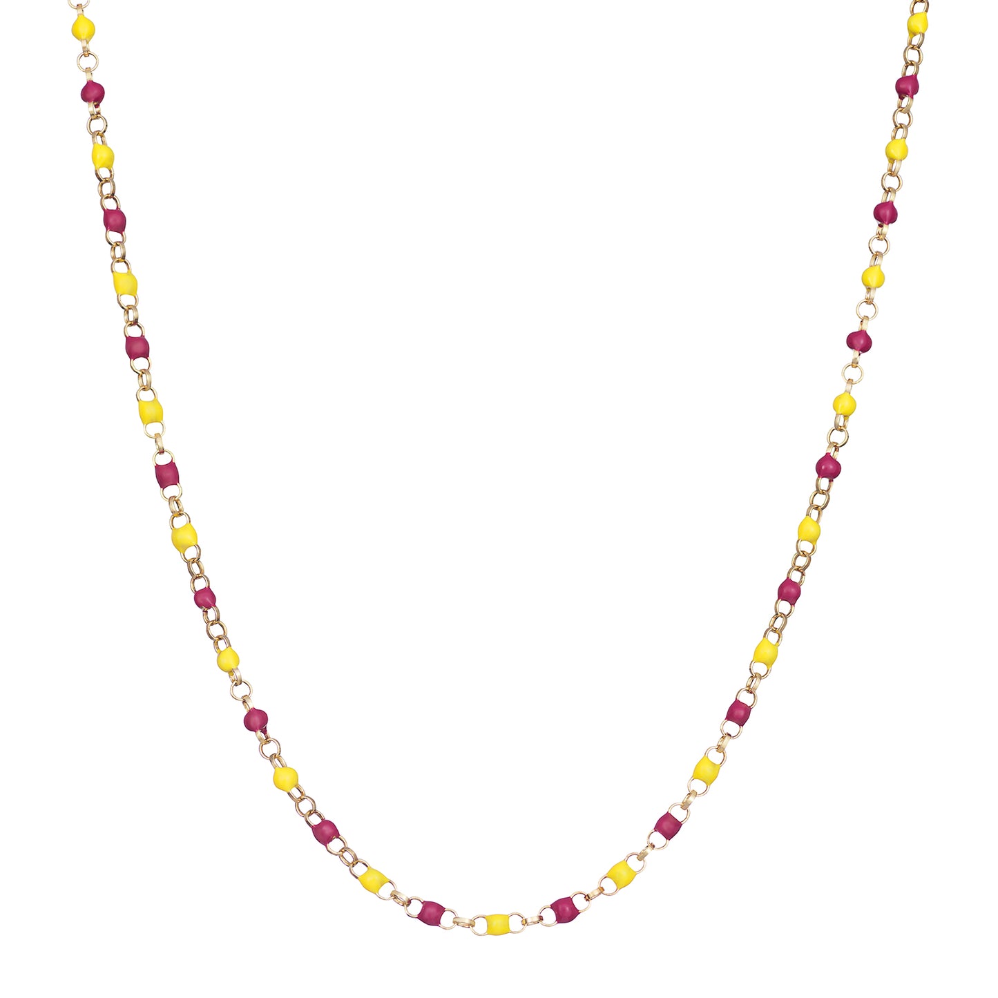 Sterling Silver Gold Plated Enamel Red and Yellow Beaded Necklace